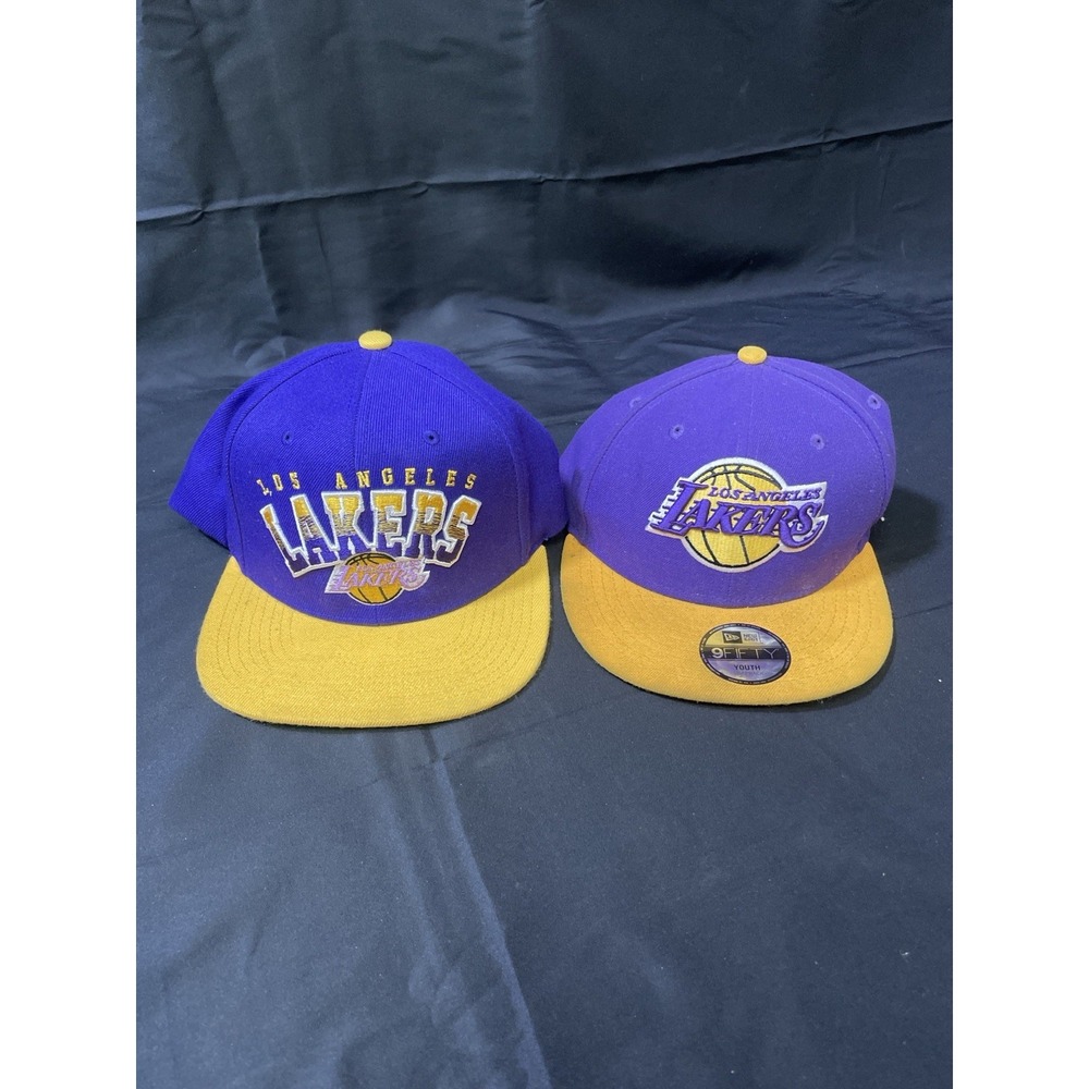 Lot of 2 LA Lakers Snapback Hats Mitchell & Ness + New Era Youth
